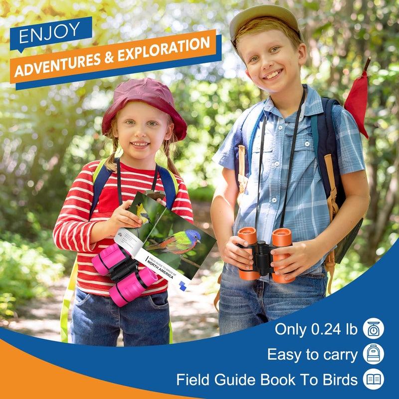 3-8 Year Old Boy Girl Toys: LET'S GO! Shockproof Binoculars for Kids Bird Watching 3 4 5 6 7 Year Old Boys Girls Outdoor Travel Toy for Kid Ages 4-7 Toddler Toy Binoculars Orange