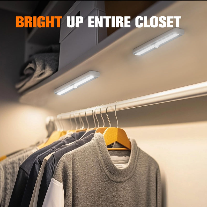 [AUSTRALIA] - Molrebe Motion Sensor LED Lights, 6 Pack Battery Operated 10 LED Motion Closet Light, Stick-On Anywhere Magnetic Night Light Bar for Closet Under Cabinet Kitchen Hallway Stairway Vanity Wardrobe White 