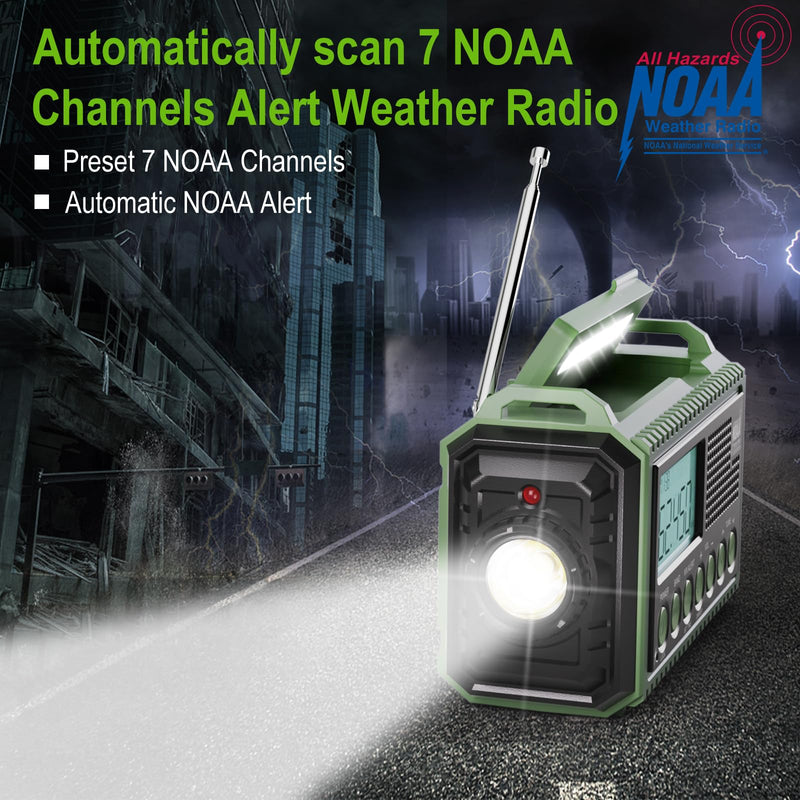 [AUSTRALIA] - Raynic Emergency Radio, 12000mAh/44400mWh Battery Operated Weather Radio, Solar Hand Crank Radio with AM/FM/SW/NOAA Alert, Cell Phone Charger, Type-C Charging, Flashlight and SOS Siren Olive-Green-LCD Display 