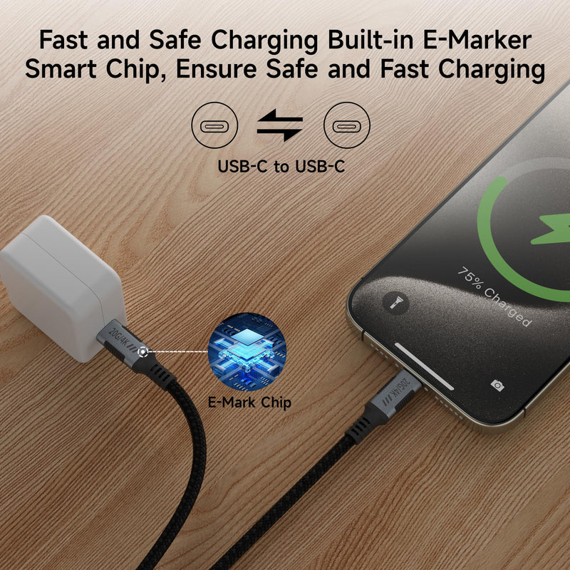 USB C Long Cable 20 FT 2Pack,USB C 3.2 Gen 2x2 20Gbps Data Transfer Compatible with Thunderbolt 3 Cable,Type C 100W Fast Charging,USBC 4K@120Hz Video Output for Monitor,Display,SSD,Docking. 20FT+20FT