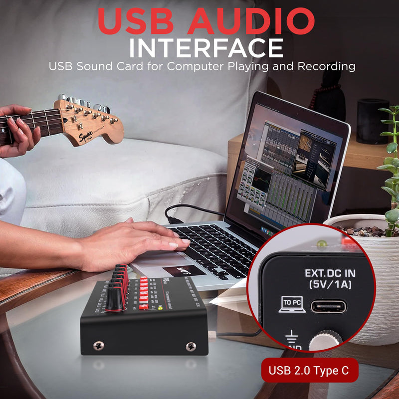 6-Channel Wireless BT Streaming Mini Line Mixer with USB Audio Interface - 6 Mono/Stereo Switching Inputs | Ultra-low Noise Design with High Headroom | Built-in USB Sound Card 6 Channel