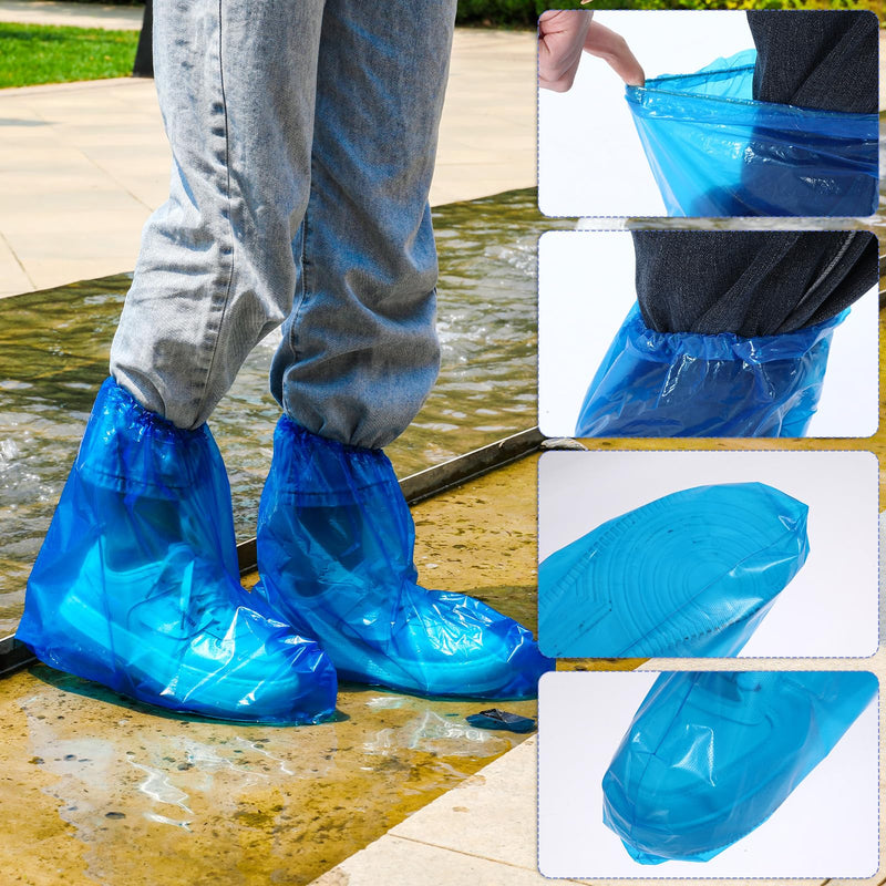 10 Pairs of Children's Rain Shoe Covers with Elastic Band, 30 x 28 cm Disposable Boot Covers for Outdoor Camping, Transparent Overshoes, Waterproof, Non-Slip for Children, Blue