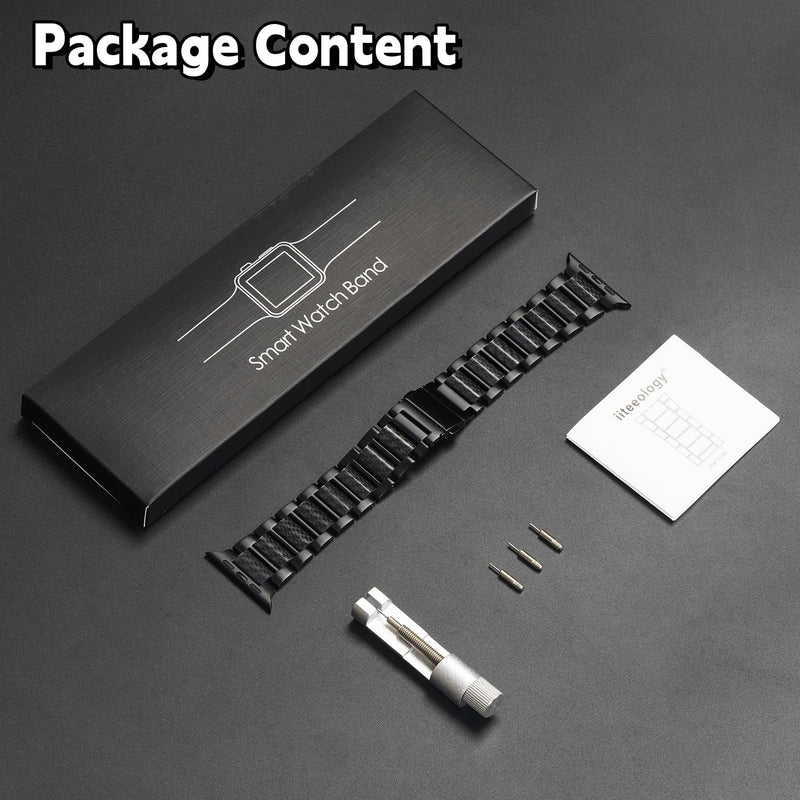 iiteeology Carbon Band Compatible with Apple Watch 49/46/45/44/42mm 42 Series 11/41/40/38mm, Women Men Light Genuine Carbon Fiber Band for iWatch Ultra 3/2/Series 11-1 Black 49mm/46mm/45mm/44mm/42mm-Series 3 2 1