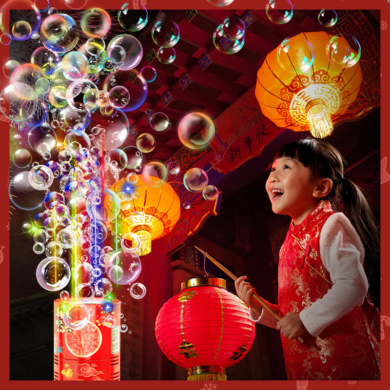 [AUSTRALIA] - Fireworks Bubble Machine (13 Holes) with Dazzling RGB LED Lights, Automatic Sparklers Bubbles Toy, Bubble Blower for Kids Toddlers, Party Birthday Wedding Christmas Chinese New Year Decorations 13 Holes With 80ml Bubble Solution 