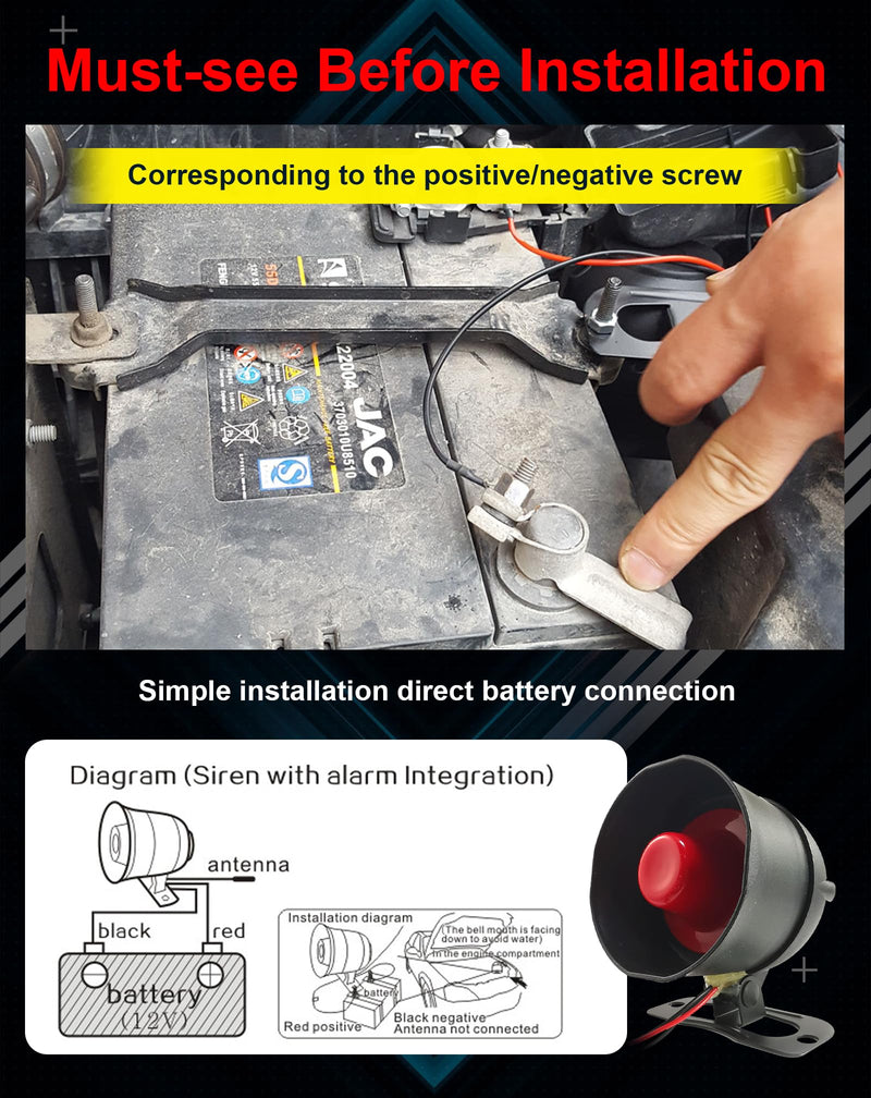 CHADWICK 12V Car Security Alarm with 2 Remote Controls, M810-8152 | Remote arming, disarming and vehicle search pair with seven sensitivity levels in this wired 12V alarm kit CW-8152