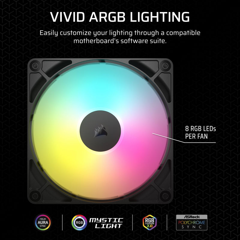CORSAIR RS140 ARGB 140mm PWM Fan – Daisy-Chain Connection – Low-Noise – Magnetic Dome Bearing – Single Pack – Black 1 x 140mm