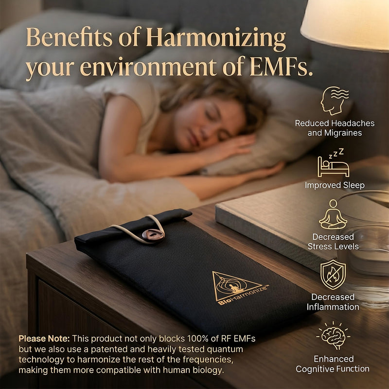 BioHarmonize EMF Protection Cell Phone Sleeve - EMF Blocker Pouch for Radiation Shielding, Digital Detox, Disconnect, Sleep & Privacy | Multi-Layer Faraday Fabric + Quantum Harmonizing Technology