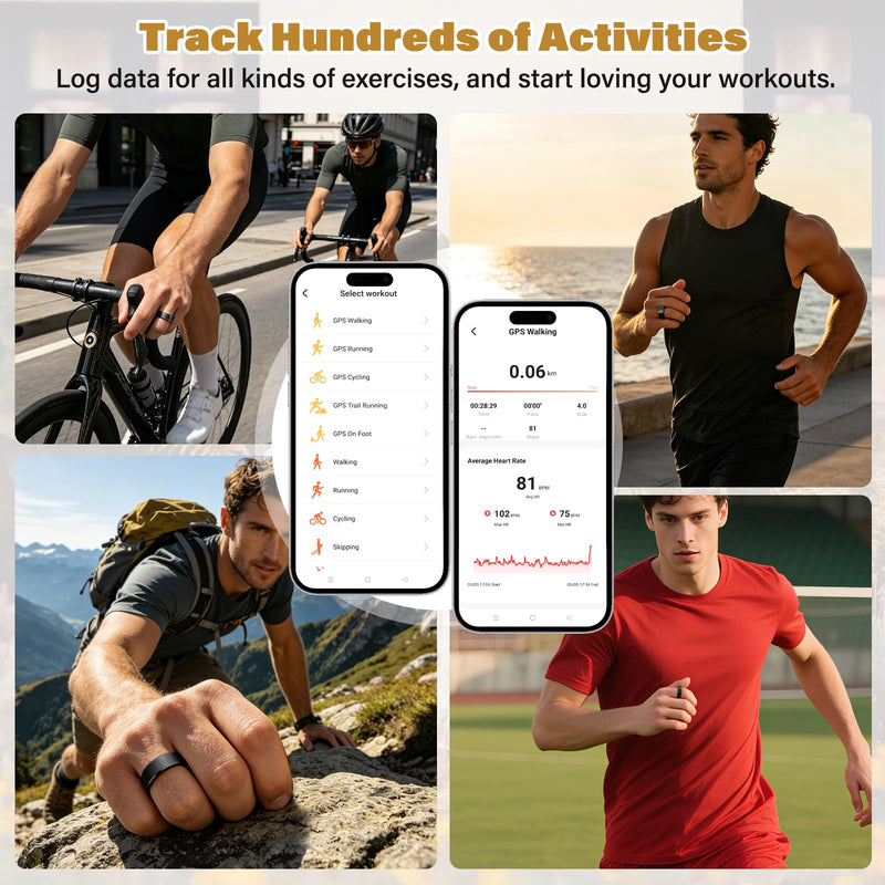 Smart Fitness and Activity Ring for Men and Women – Track Heart Rate, Sleep, Stress, Steps & More, Waterproof Fitness Tracker for iPhone and Android, No Subscription Fee, Black 11#