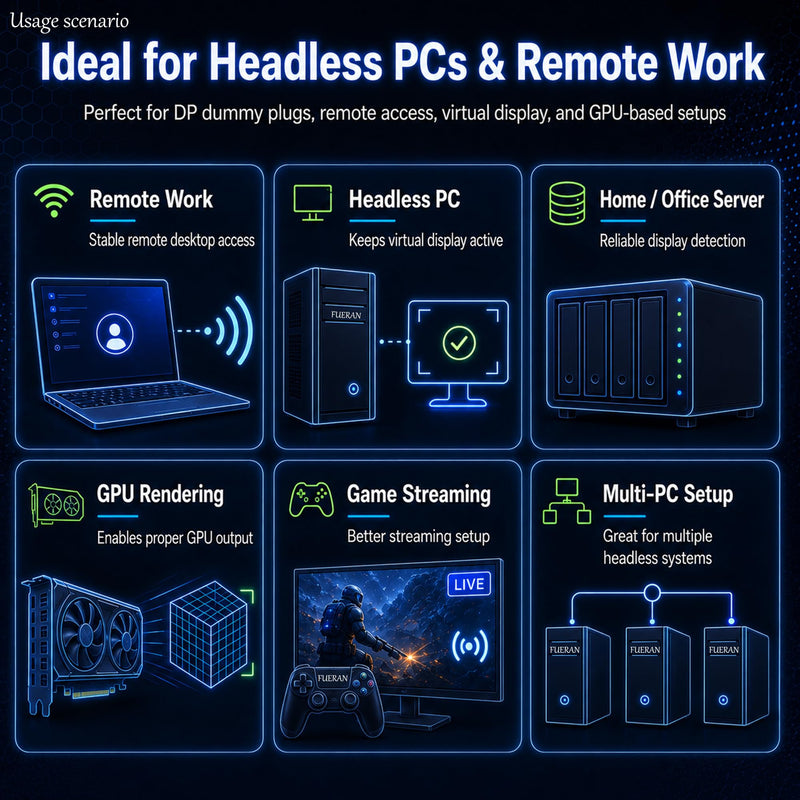 DP-4K60HZ DisplayPort Headless Ghost Display Emulator for PC DP displayport Dummy Plug-fit Headless 1080@120Hz-3840x2160@60hz FHD-Display Port Dummy Plug (DP-4K-60Hz-3P) DP-4K-60Hz-3P