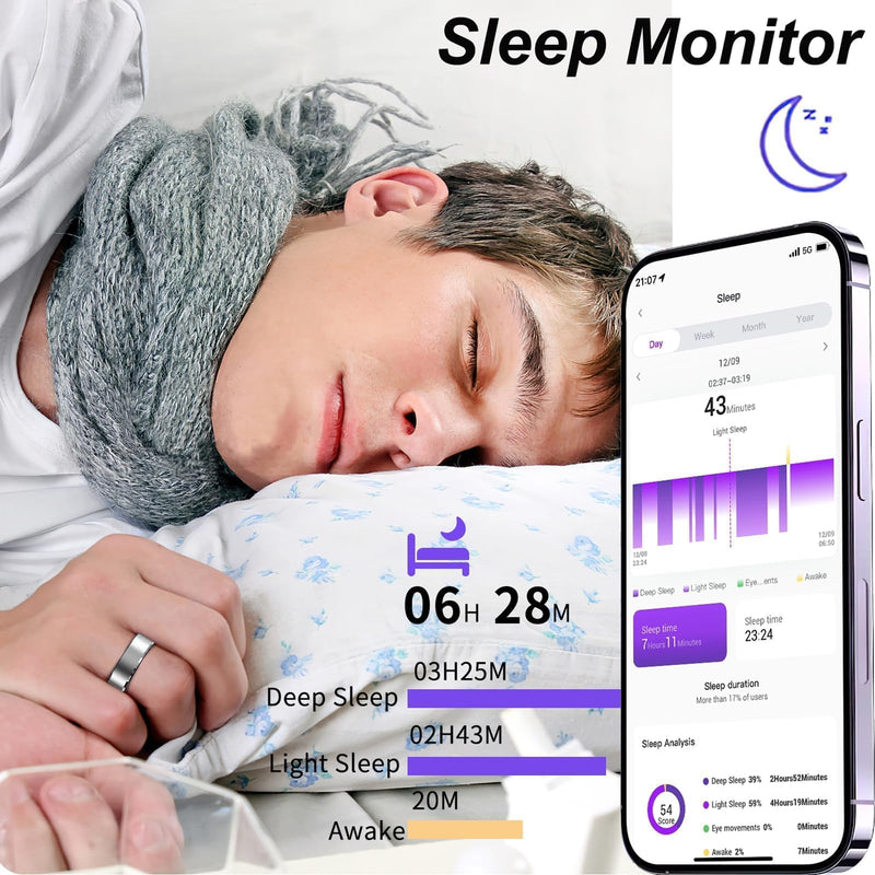Smart Ring Fitness Tracker Heart Rate Monitor Sleep Tracker Gesture Control Fitness Rings Blood Pressure Pedometer Calories Step Counter Waterproof Health Smart Rings for Women Men with Charging Case #10 Gold