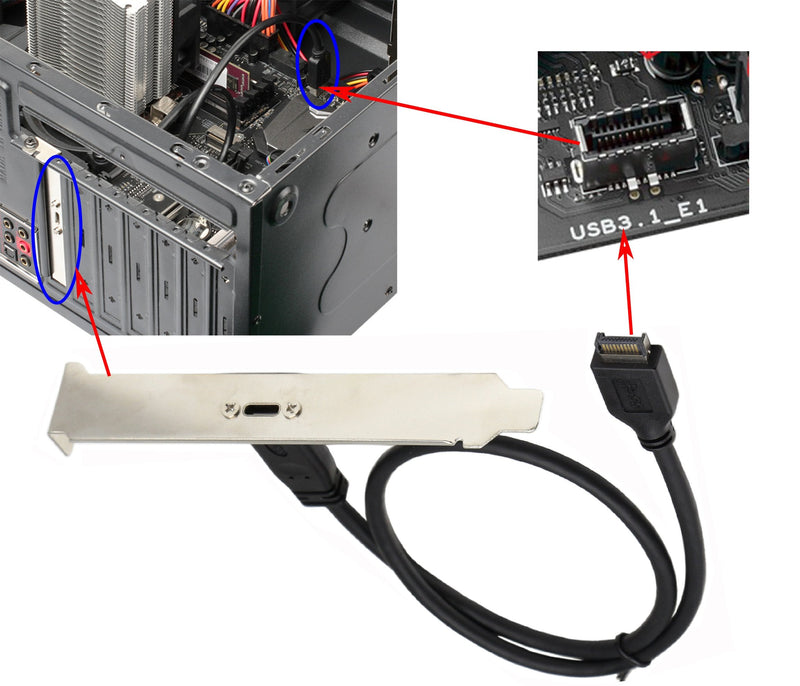 zdyCGTime(50cm) Type E Male USB 3.1 Front Panel Header to USB-C Type-C Female Extension Cable with Panel Mount Screw