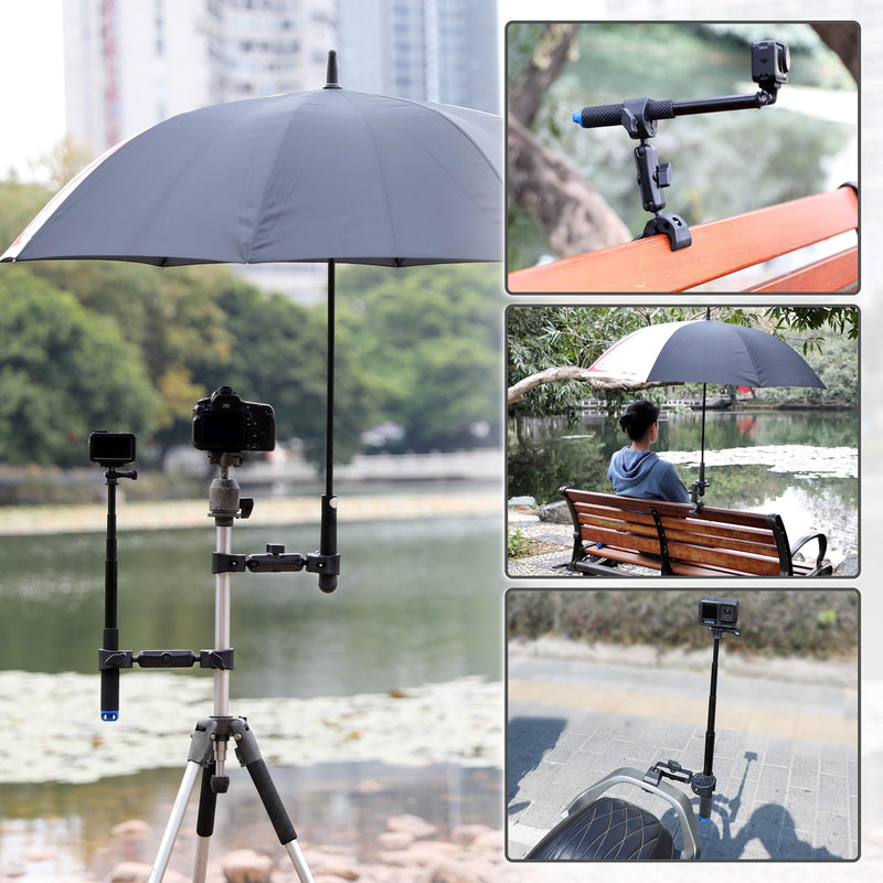 [AUSTRALIA] - Double Super Clamp Camera Mount with Magic Arm for Chair/Photography Reflector/Light/Pole, Umbrella Clamp with 360° Rotation Double Ball Head Adapter for Golf Push Carts/Strollers/Wagons 