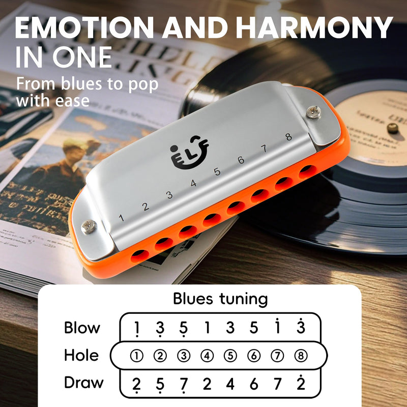 [AUSTRALIA] - CONJURER 8 Hole Blues Harmonica for Students Adult, C Key Diatonic Harmonica Mouth Organ for Beginners Professionals, with Exquisite Case, Musical Instrument, as a Gift, Orange 