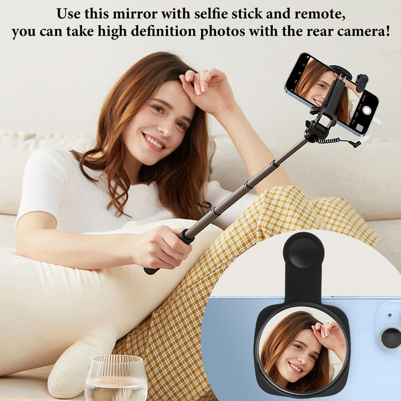 Phone Rear Camera Selfie Mirror - See How You Look in The Back Camera - for High Definition Photos (Black)