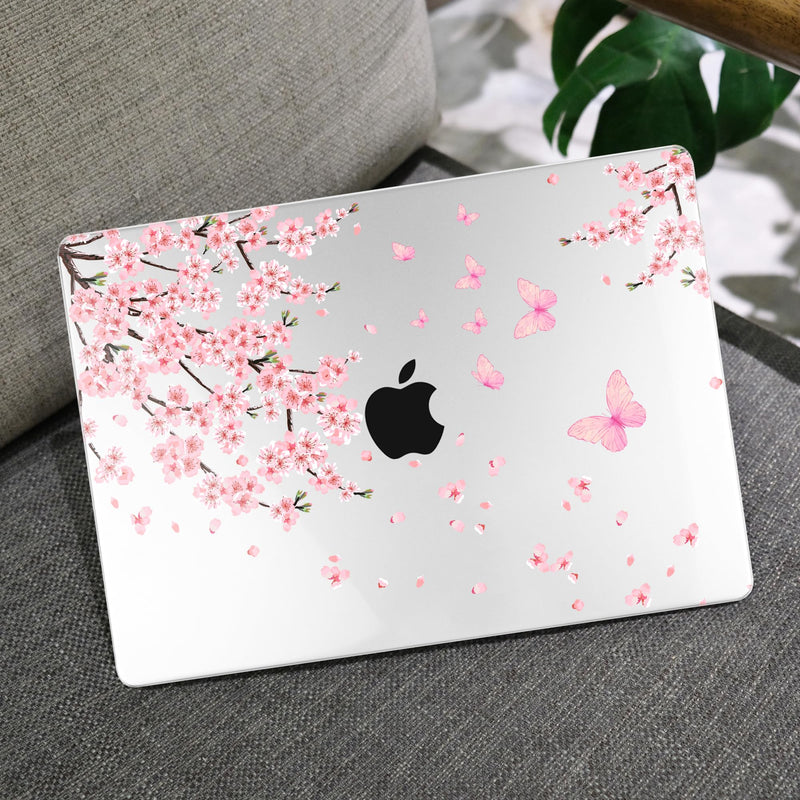 MEEgoodo for M3 MacBook Pro 14 inch Case 2023 2021 A2918 A2992 A2779 A2442 M2 M1 Pro/Max, Clear Laptop Hard Shell Cases with Keyboard Webcam Cover & Trackpad Film & Type C Adapter, Cherry Blossoms