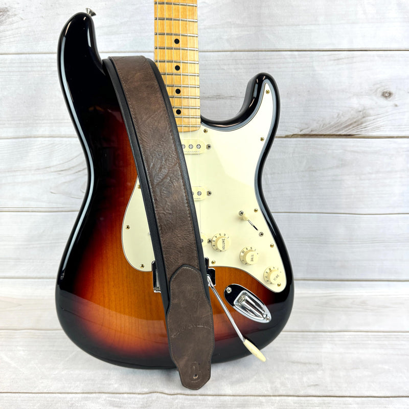 Walker & Williams G-108 Walnut Brown 2" Wide Guitar Strap with Padded Glove Leather Back For Acoustic, Electric, And Bass Guitars