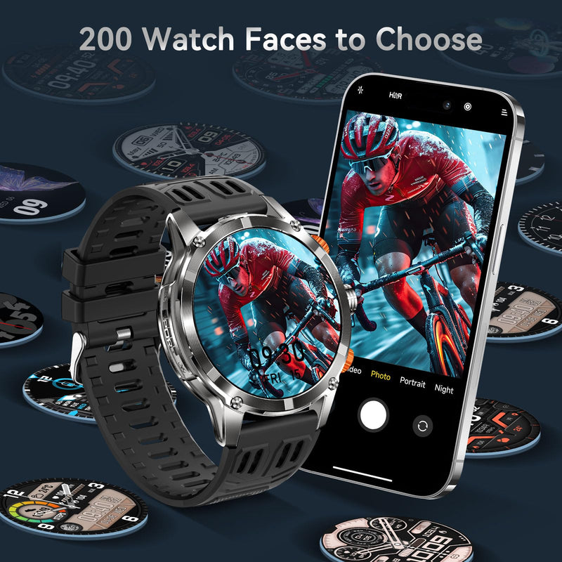Military Smart Watch for Men(Make/Answer Call) with LED Flashlight 1.7" HD | Fitness Watch 530mAh Battery, Outdoor Sport Rugged Smartwatch with Activity Tracker Compatible with Android & iPhone Phone