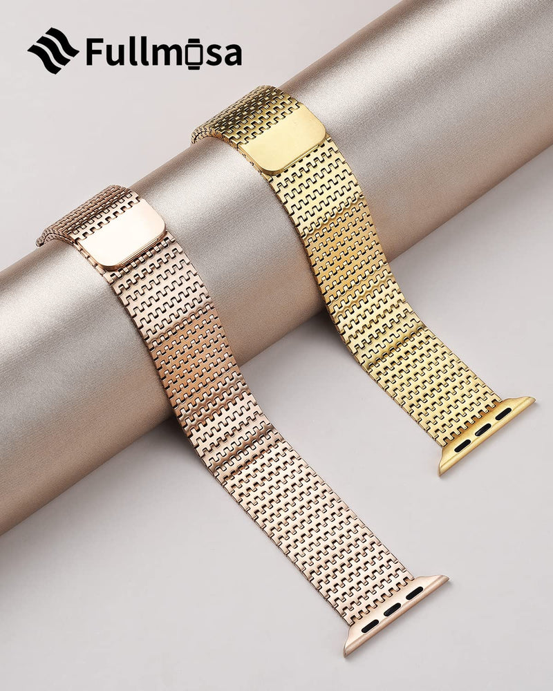 Fullmosa Compatible Stainless Steel Apple Watch Band 44mm/45mm/42mm Blue with Case & Compatible Metal Apple Watch Band 44mm/45mm/42mm with Case,Rose Gold
