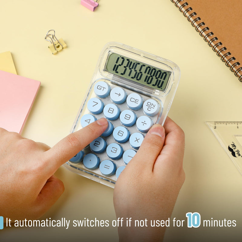 [AUSTRALIA] - Mr. Pen- Mechanical Switch Calculator, 10 Digits, Blue Calculator, Transparent Body, Large LCD Display, Big Buttons Mechanical Calculator Desktop Calculator, Cute Calculator, Aesthetic Calculator 
