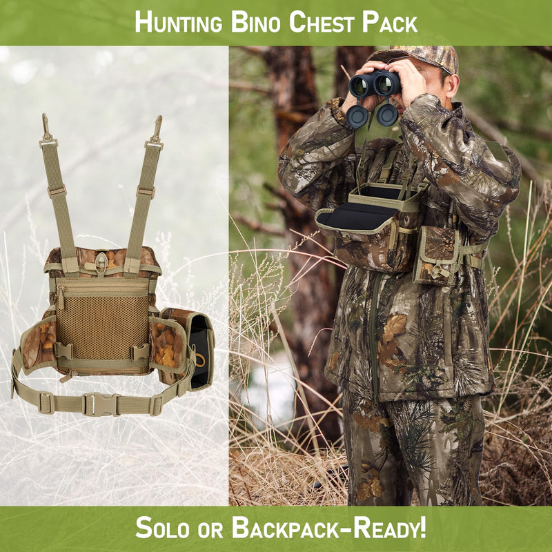 Binocular Harness Chest Pack with Rangefinder Pouch, Compatible with Most Hunting Backpacks, Bino Harness with Rain Cover for Bird Watching, Hunting, Hiking Compatible Version