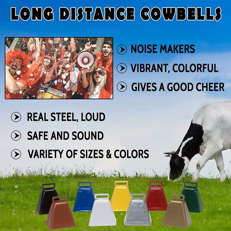 Long Distance Cow Bells 10LD (White & White) | Christmas Bells | Made from Steel | Loud Noise Makers | w/White Strap Around The Handle | Easier to Hold | Made in CT, USA 2 Pack White White