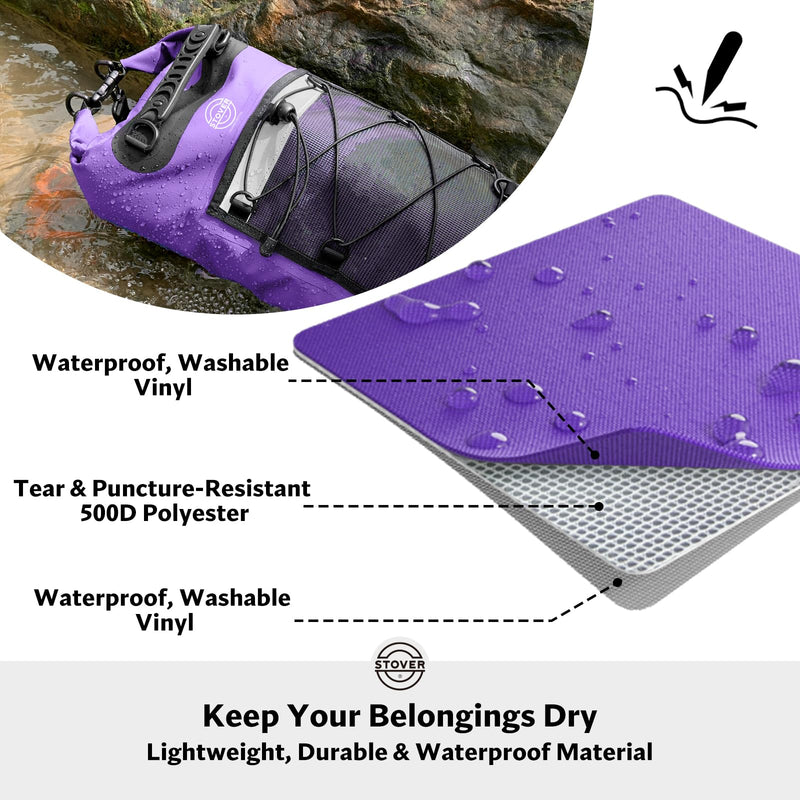 STOVER 5/10/25/30/40L Waterproof Dry Bag & Phone Case - Large Floating Dry Backpack for Kayaking, Travel, Hiking, Fishing, Camping, Motorcycles & Beach, Heavy-Duty Roll Top Men/Women (Purple) 25L+ Purple 40L