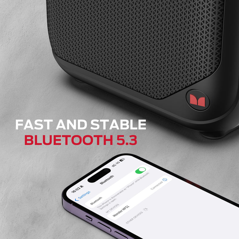 Monster Portable Bluetooth Speakers, Wireless Bluetooth Speaker with 40W Loud Stereo Sound, Outdoor Speakers with Handle, 12H Playtime, Supports TF Card, AUX, FM Radio for Party Black