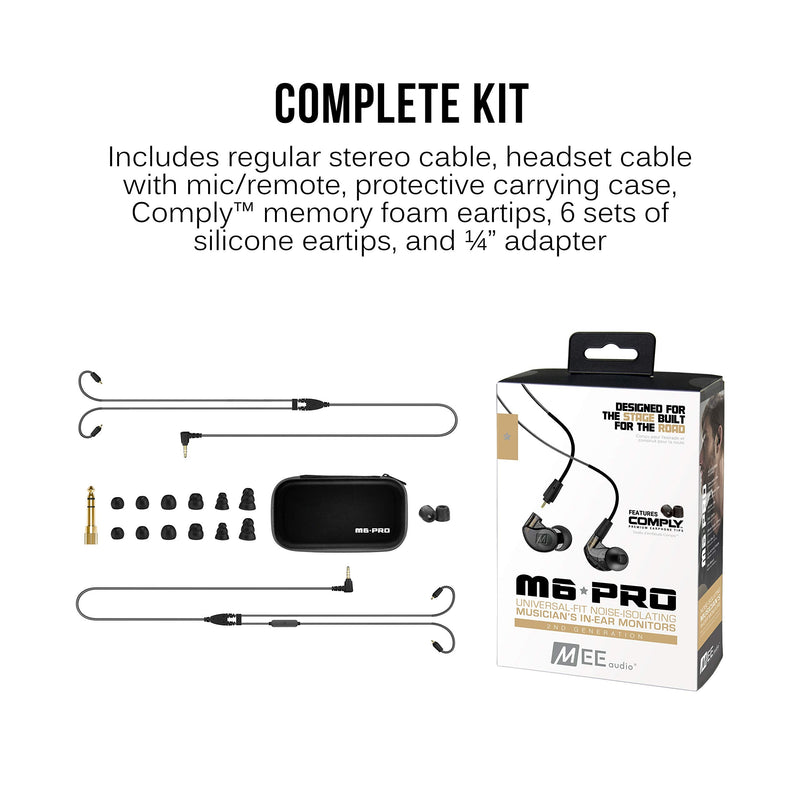 MEE audio M6 PRO In Ear Monitor Headphones for Musicians, 2nd Gen Model With Upgraded Sound, Memory Wire Earhooks & Replaceable Cables, Noise Isolating Professional Earbuds, 2 Cords Included (Black) Black In-Ear Monitors