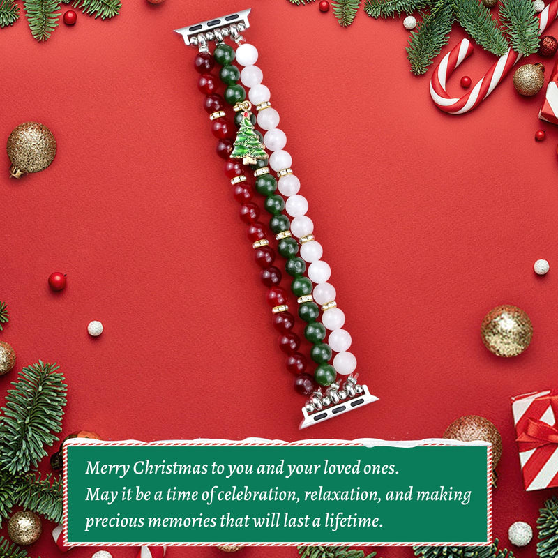 Newlibery Christmas Natural Stone Bracelet Band Gold Charms Metal Strap Bundle Compatible with Apple Watch 38mm 40mm 41mm 42mm 44mm 45mm 46mm 49mm for Women for iWatch Series 10/9/8/7/6/5/4/3/2/1/SE