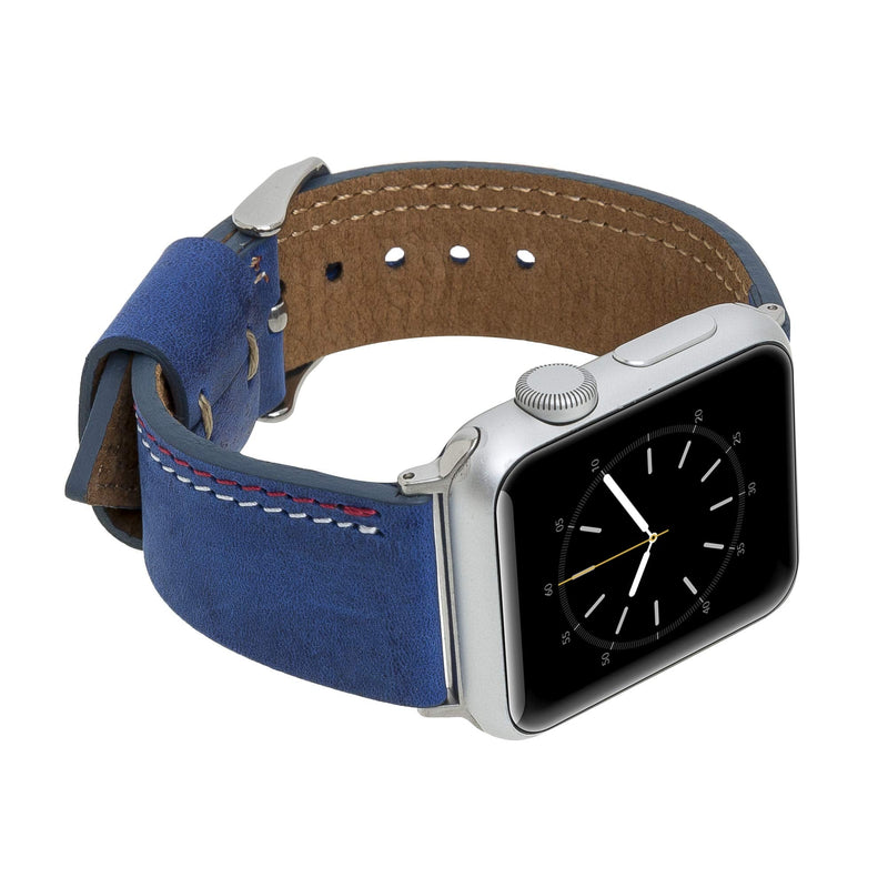 Venito Sessa Leather Slim Watch Band w/Gold Stud Compatible with Apple Watch 45mm 44mm 42mm 41mm 40mm 38mm - Wristband Replacement Strap designed for iwatch Series 1, 2, 3, 4, 5, 6, 7, SE Dark Blue 42mm-44mm-45mm