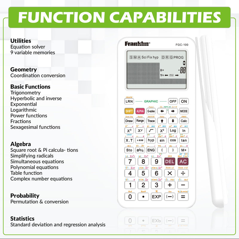 Franklin Scientific Graphing Calculator with 3 Operating Modes - Scientific Calculator Includes 20 Built-in graphs - Ideal for Beginner and Advanced Courses with Protective Cover - Black