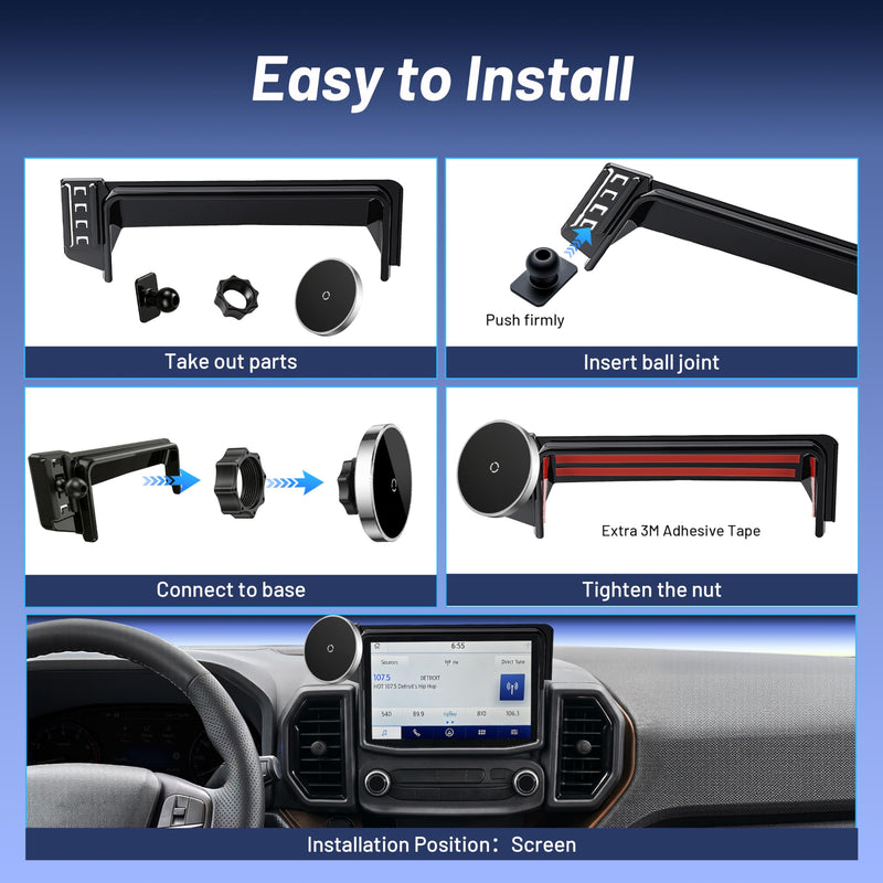 Car Phone Mount for Ford Bronco Sport (2021-2024, 8" Screen ONLY), MagSafe Car Mount, 15W Wireless Charger, iPhone Magnetic Mount for Samsung & Android, 360° & Hands Free, Car Interior Accessories Ford Bronco Sport | 2021-2024
