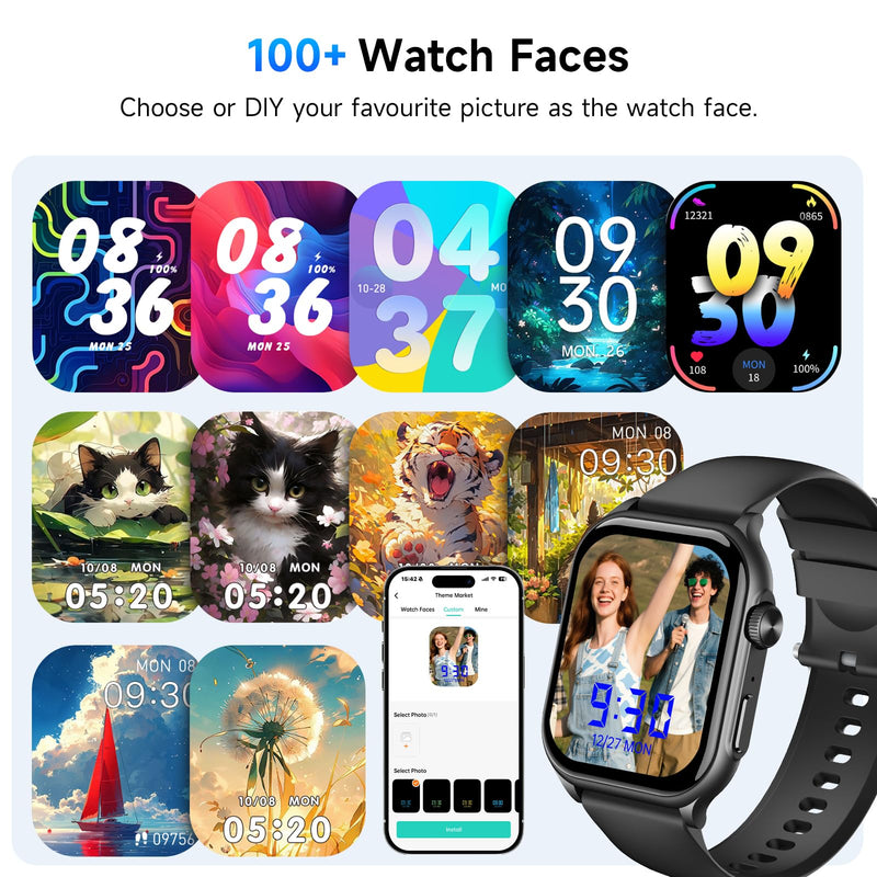 AOC Built-in ChatGPT, 1.96" HD AMOLED Screen AI Smart Watch for Men Women Answer/Make Calls, Fitness Watch with Heart Rate Monitor Sleep Monitor, 100+ Sports Trackers Step Counter, Waterproof