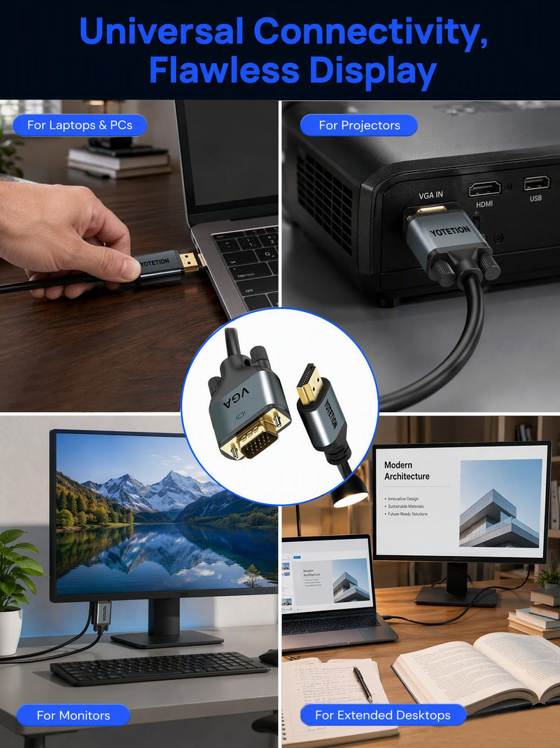 HDMI to VGA 75Ft Cable with IC, Gold-Plated HDMI to VGA Compatible for Computer, Desktop, Laptop, PC, Monitor, Projector,HDTV, Raspberry Pi, Roku, Xbox and More, Green-Gray Aluminum Shell
