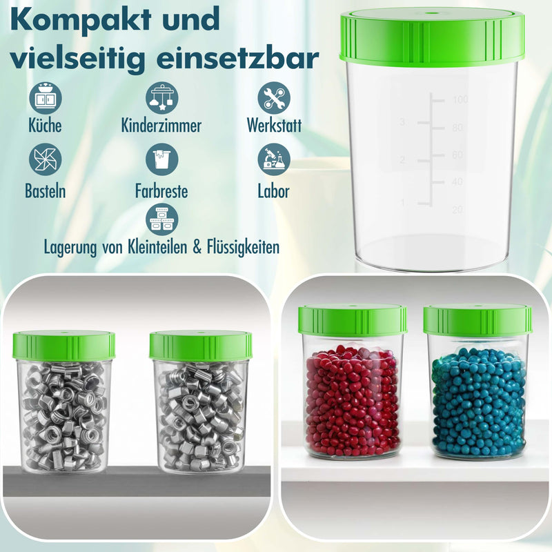 Theracaso Sample Cup Set - 10 Pieces of 125 ml - Includes 40 Labels - Leak-proof Urine Cups with Screw Lid Graduated up to 100 ml - For Kitchen, Crafts, Medicine, Urine Samples - Can Be Written On