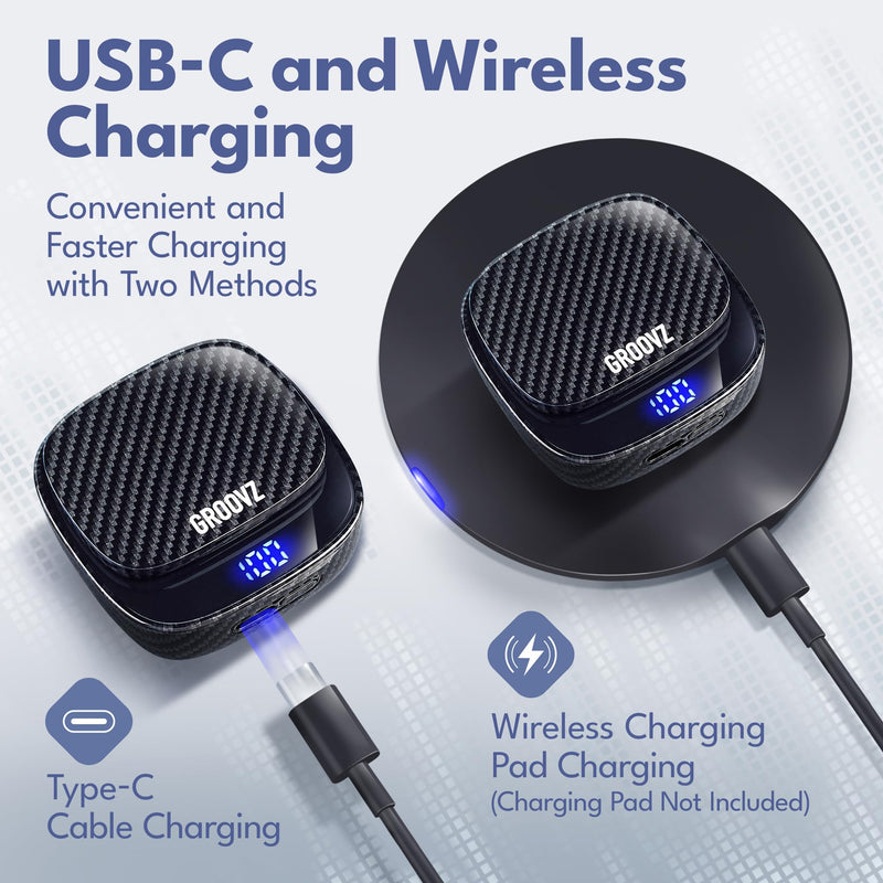 Groovz Plus True Wireless Earbuds with Wireless Charging Case - Designed in the USA - IPX4 Water Resistant Bluetooth Earbuds Compatible with Apple & Android - 46Hr Battery - Dual Microphone -Oil Slick