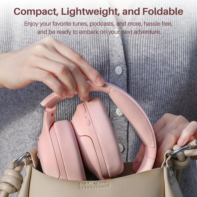 TOZO Hybrid Active Noise Cancelling Headphones, Hi Res Audio | Wireless Over Ear Bluetooth Headset, 60H Playtime, Custom EQ via App Deep Bass Comfort Fit Ear Cups, for Home Office Travel Pink