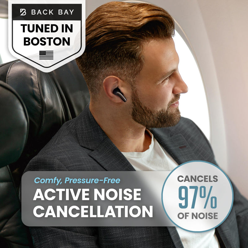 Back Bay Audio True Wireless Earbuds Noise Cancelling Earbuds, Premium ANC | Deep Noise Cancelling Earpods, Bluetooth 5.4 Ear Buds, iPhone and Android Active Earphones with ANC Sound Blocking Black