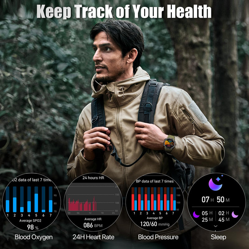 WalkerFit Smart Watch for Men- Answer/Dial Calls with 110 Sport Models, IP68 Waterproof Fitness Watch with Heart Rate Monitor, Android Smart Watch for iPhone, 1.43" AMOLED Display, Traditional Green