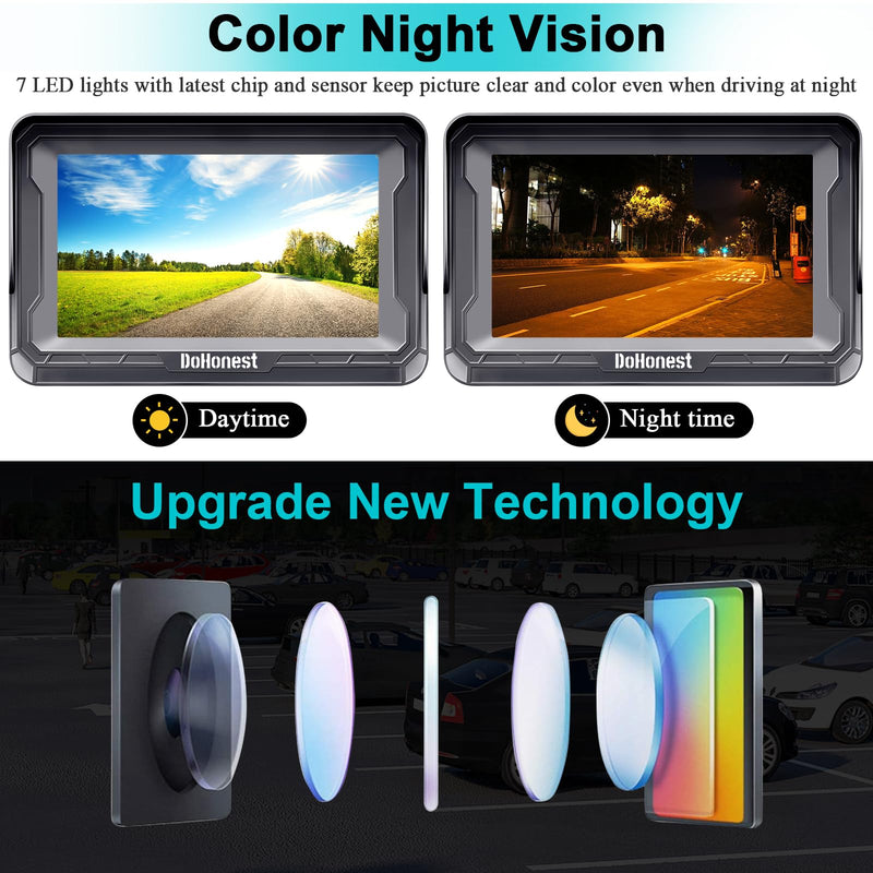 [AUSTRALIA] - DoHonest Backup Camera and Monitor Kit HD 720P Easy Installation for Car/Suv/Pickup/Truck/Van/RV/Trailer Single Power Rear View System Driving/Reversing Use IP68 Waterproof Night Vision 