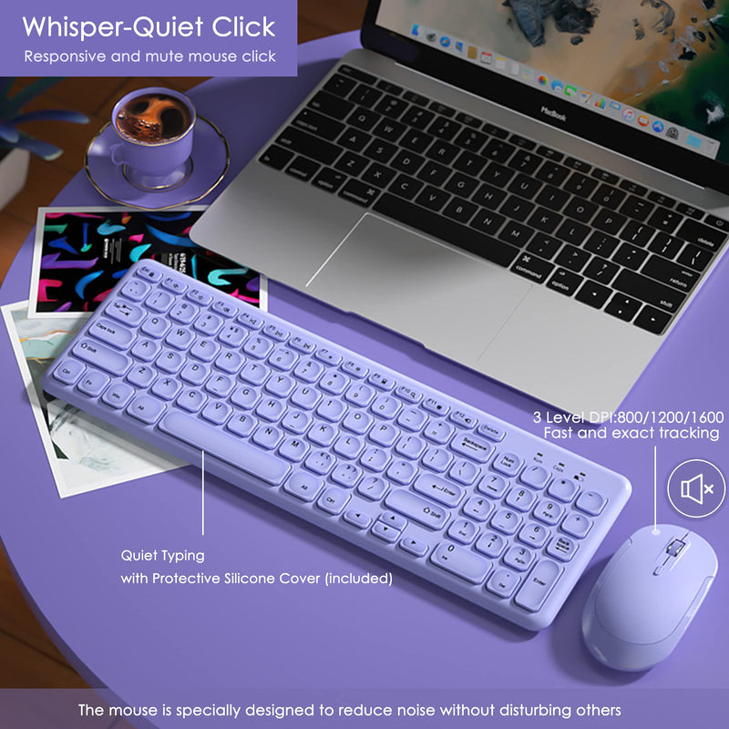 Wireless Keyboard and Mouse Combo, Superbcco Cordless Computer Keyboard with Number Keypad, 2.4Ghz USB Receiver, Ultra Slim, Energy Saving, 3-Level DPI for Laptop/Computer/PC/Desktop (Lavender Purple) Lavender Purple