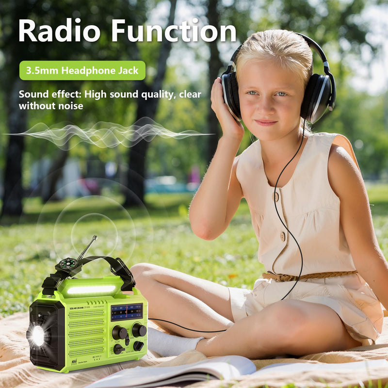 [AUSTRALIA] - Mesqool Emergency Radio 5 Way Powered, 5000 Survival Radio Solar Hand Crank Portable NOAA/AM/FM/SW Weather Radio Battery Backup, Wind up Radio with Cell Phone Charger, Flashlight, SOS green 