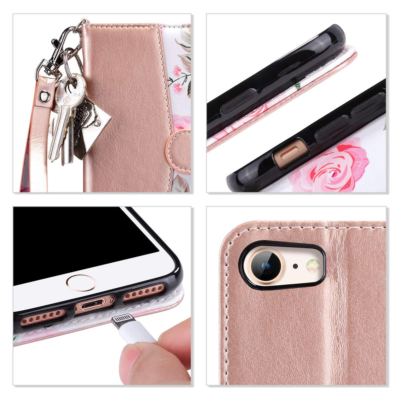 ULAK Case for iPhone SE 3 Wallet 2022, iPhone 8 Wallet, iPhone SE Wallet 2020, iPhone 7 Flip Case, PU Leather Kickstand Card Holder Protective Cover for iPhone 7/8/iPhone SE 2nd 3rd Gen Rose Gold