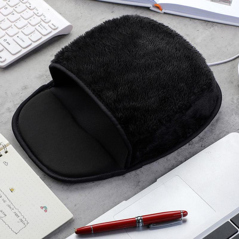 2 Pieces Heated Mouse Pad Hand Warmer USB Heated Mousepad Plush Heated Mouse Pad Removable Hand Warming Mouse Pad for Men and Women Office Home Computer Laptop (Black)