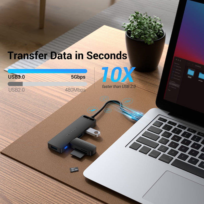 USB Hub, VENTION 4-Port USB 3.0 Hub Ultra-Slim Data USB Splitter Charging Supported Compatible with MacBook, Laptop, Surface Pro, PS4, PC, Flash Drive, Mobile HDD (0.5FT/0.15M) 0.5FT USB-A HUB