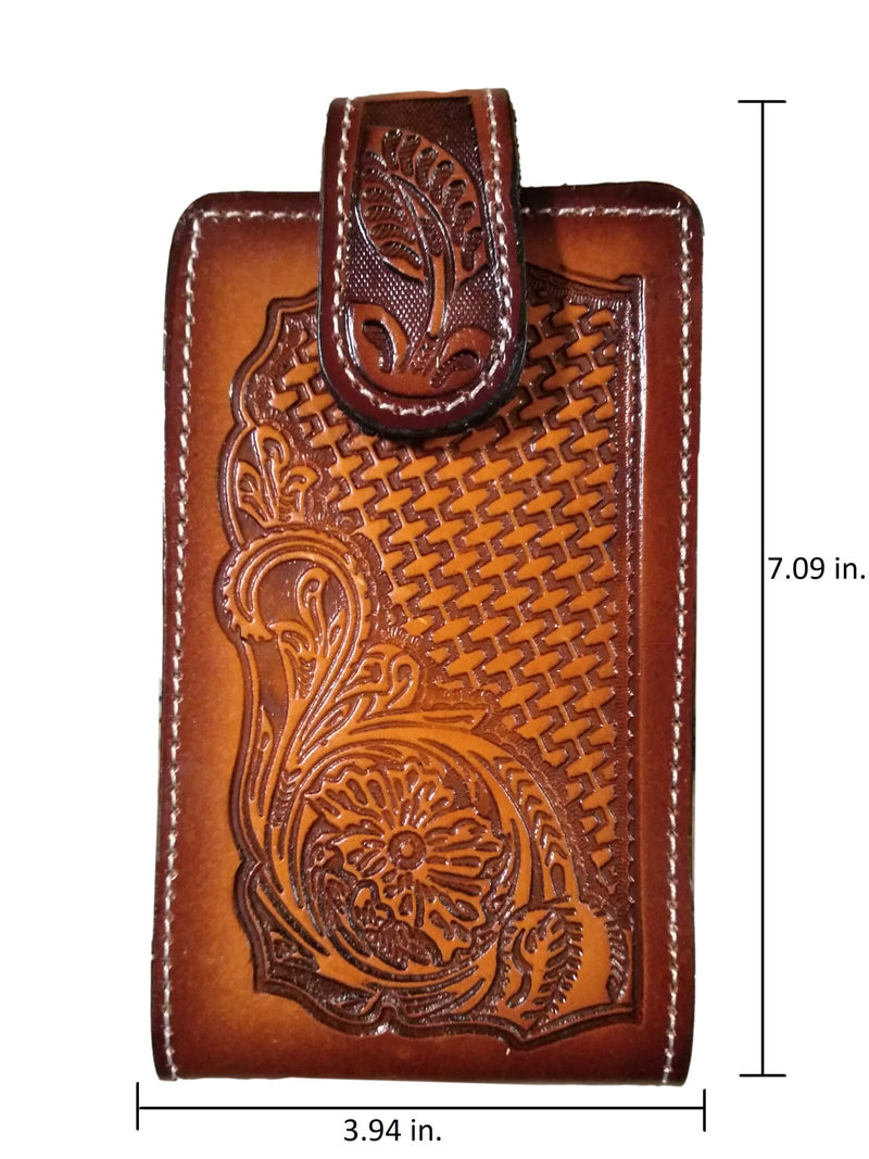 Western autentic Leather Mexican Cell Phone case for Belt with Magnetic Closure. Universal Size (Orange) Orange
