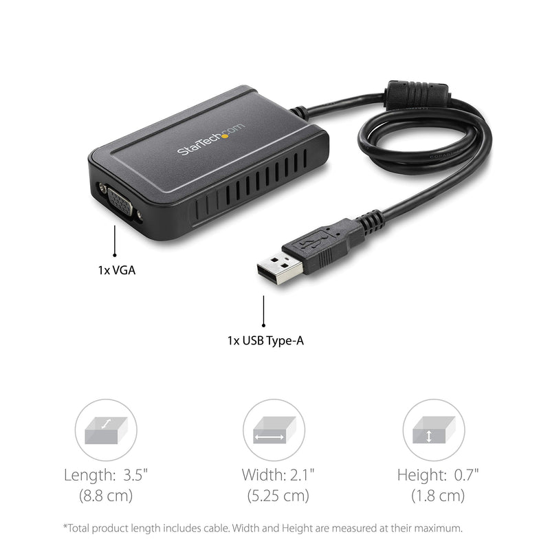StarTech.com USB to VGA Adapter - 1920x1200 - External Video & Graphics Card - Dual Monitor Display Adapter - Supports Windows (USB2VGAE3) 1920p x 1200p