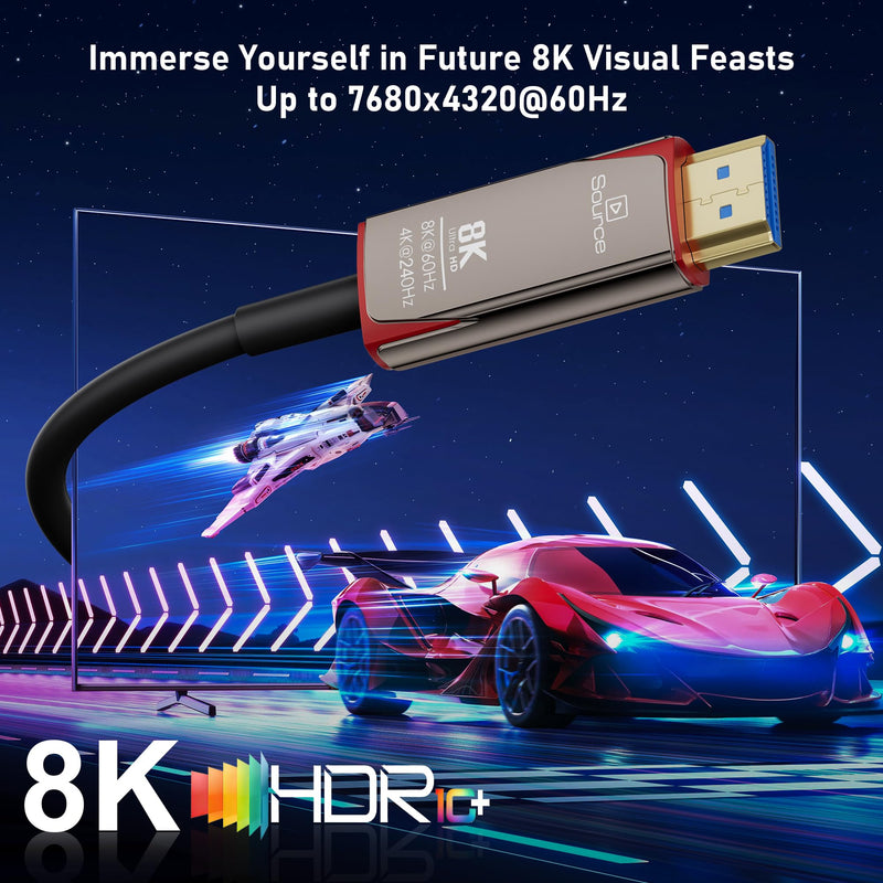 8K Fiber Optic HDMI 2.1 Cable 150ft, High Speed Fiber HDMI Cord 48Gbps, Long Active HDMI Cable, 48Gbps, 8K@60Hz 4K@120Hz, Dynamic HDR, eARC, HDCP 2.2&2.3, 3D, for PC, Monitor, PS5, PS4, Xbox, HDTV 150 Feet