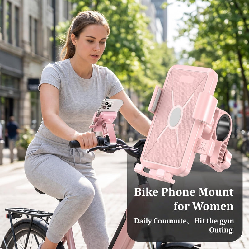 Pink Bike Phone Mount for Women, Anti-Shake Bicycle & Scooter Phone Holder | Slide-to-Lock Bicycle Phone Holder, 360° Rotatable Anti-Shake Scooter Mount for Electric Bike, Motorcycle