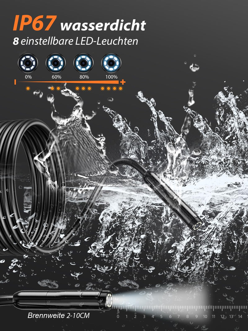 Vorth Endoscope Camera with Light, 4.3 Inch IPS Screen Inspection Camera with 8 LED Lights, 5 m Semi-Rigid Cable Endoscope Camera, IP67 Waterproof 1080P HD Tube Camera - Single Lens 5M-Single lens